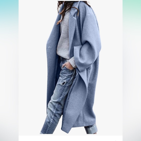 NWT Chartou Women’s oversized wool blend midi trench coat blue large - Picture 1 of 9